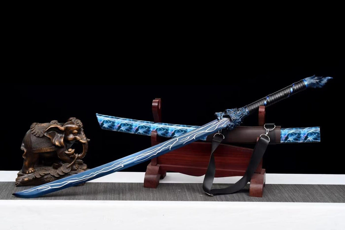 Wolf Head Hacking Knife,High Carbon Steel,Blue Blade and Scabbard,chinese sword