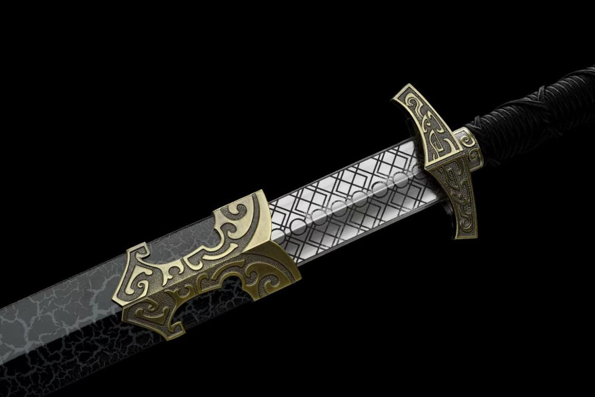 LOONGSWORD,Great Han jian Swords Carbon Steel Etched Blade,Alloy Fittings,Solid Wood Scabbard