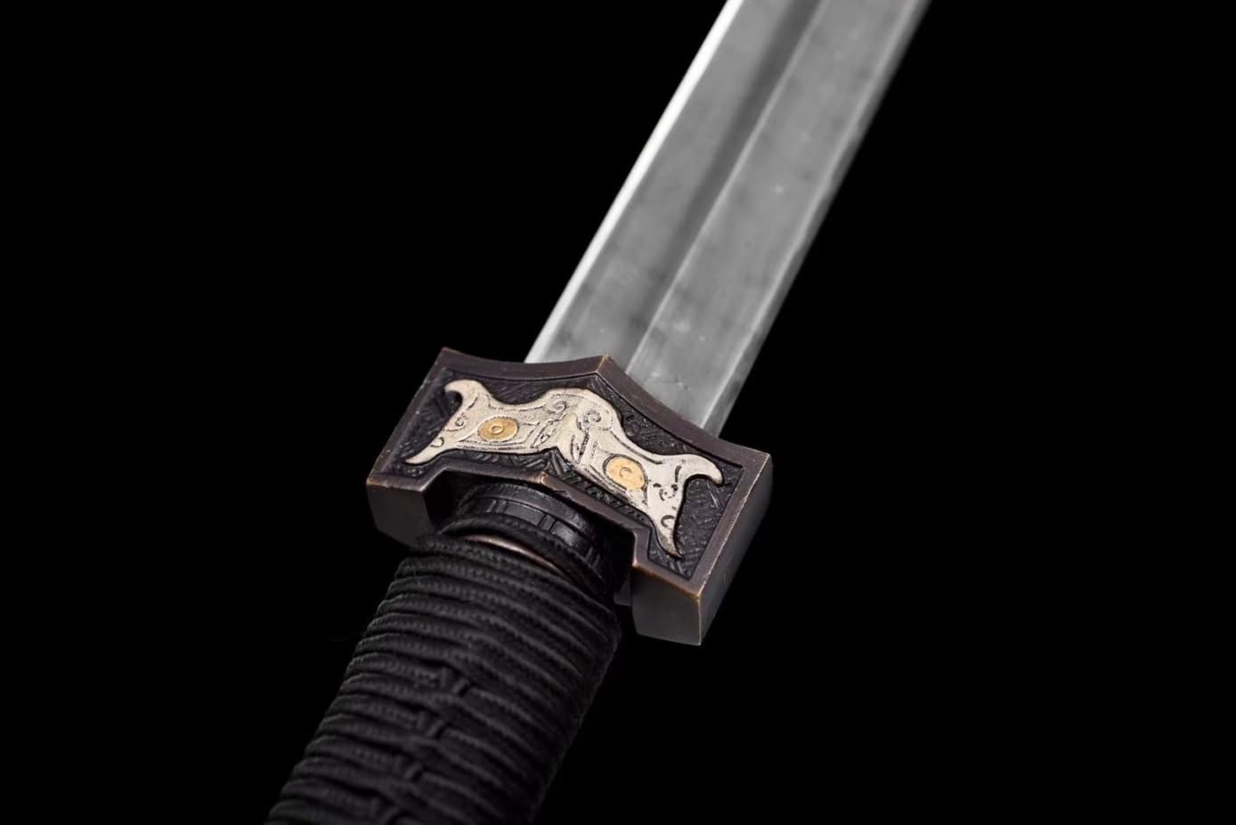 Ruyi jian,Forged Damascus Steel Blades,Brass Fittings,Ebony Scabbard