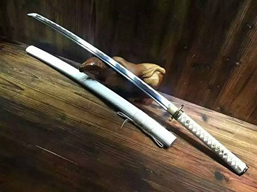 katana/Samurai sword/Medium carbon steel/Alloy fitted/Wood white paint Scabbard/Length 39" - Chinese sword shop