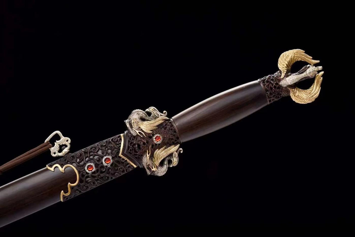 Vermilion Bird Swords,Damascus Steel Blades,Ebony Scabbard,Brass Fittings.chinese sword