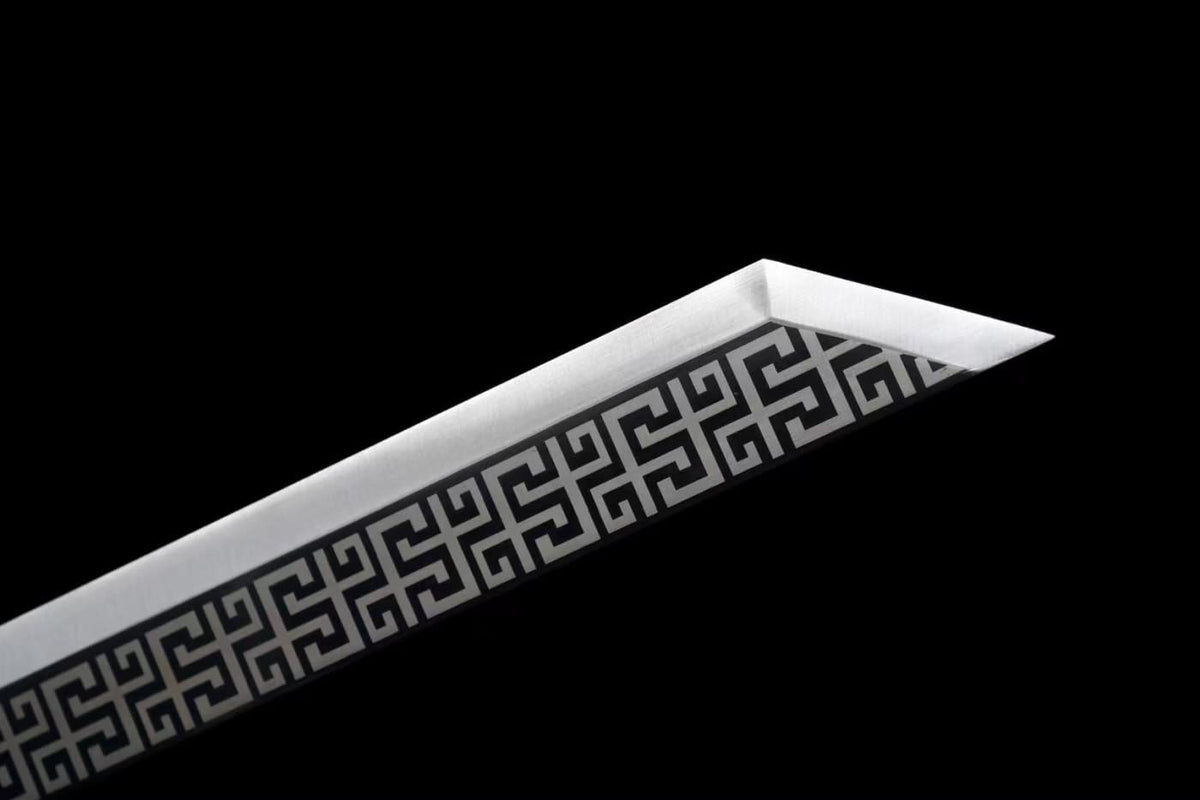 Tang Knife Real,High Carbon Steel Etched Blade,Alloy Fittings,Leather Scabbard,chinese sword