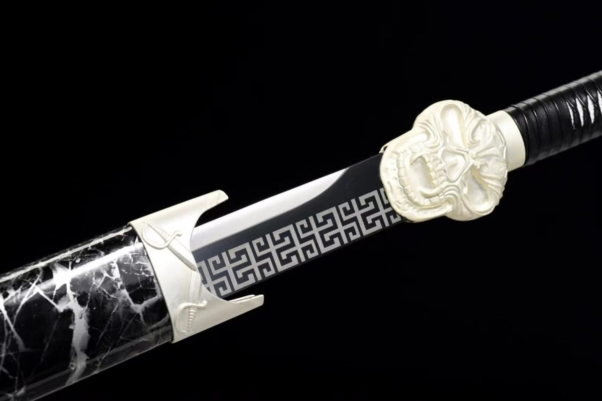 Tang Knife Real,High Carbon Steel Etched Blade,Alloy Fittings,Leather Scabbard,chinese sword