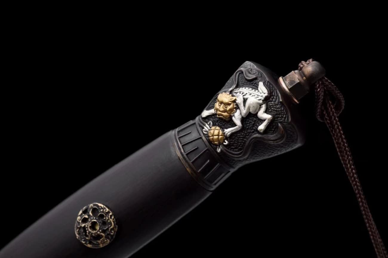 Lion Sword Real,Damascus Steel Blades,Brass Fittings,Ebony Scabbard