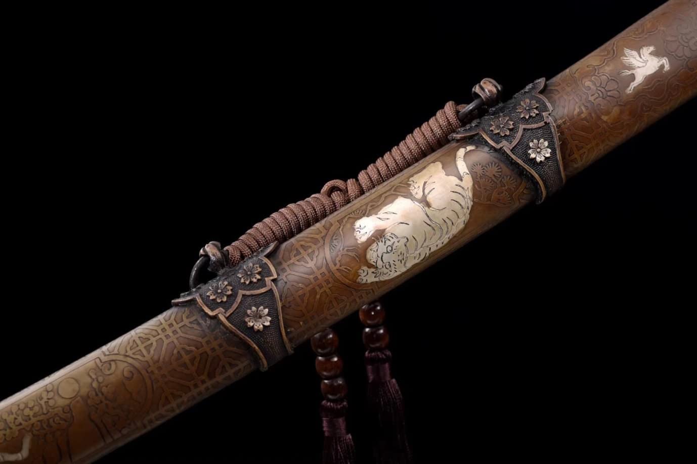 Samaurai Sword Real,Tachi,Damascus Steel Blades,Brass Scabbard,Customize Katanas