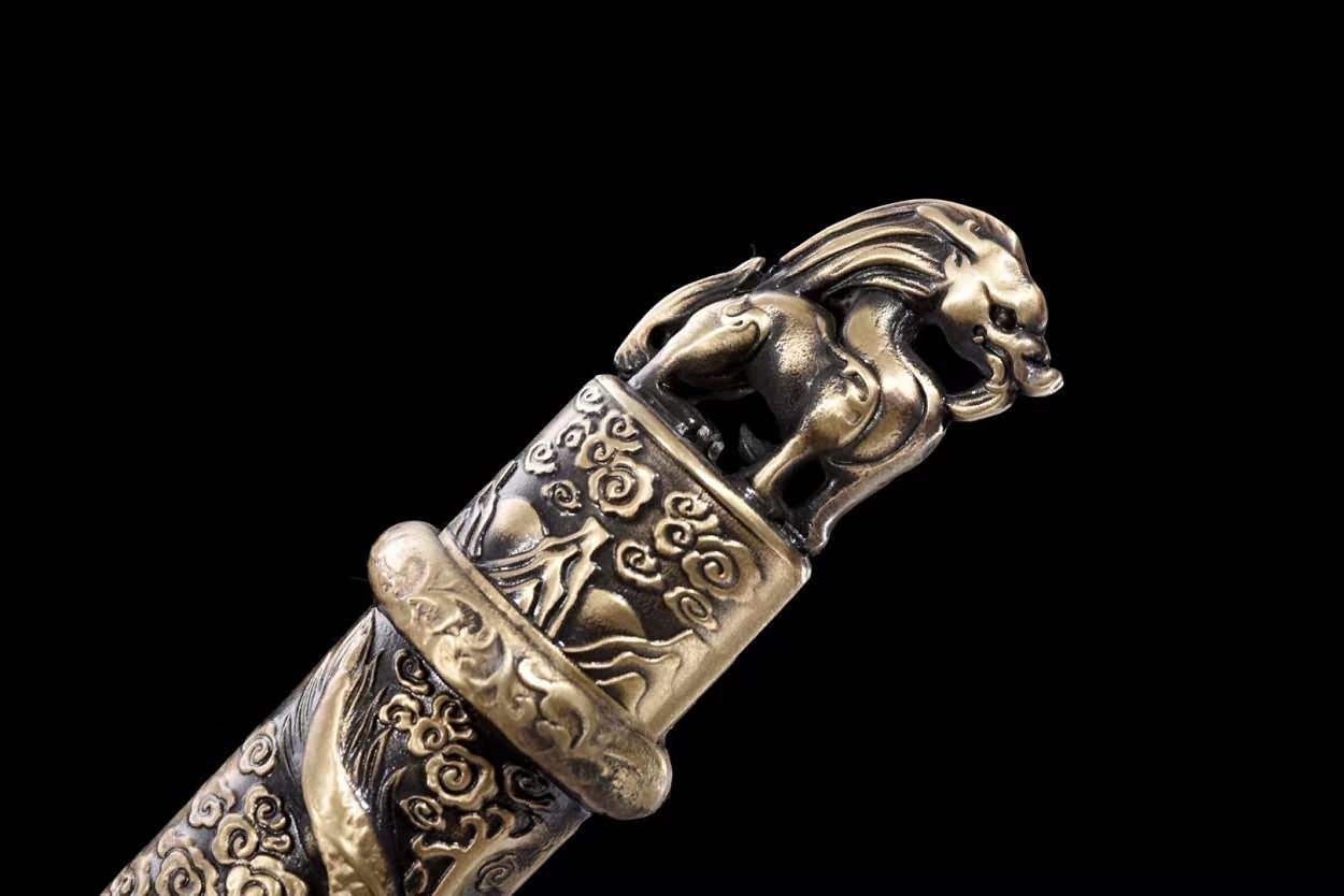 LOONGSWORD,Dragon King Sword Real,Forged Damascus Steel Blades,Brass Fittings,chinese sword