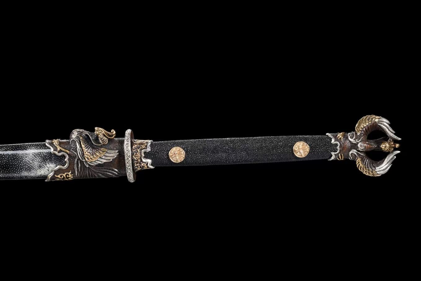 Rosefinch dao Damascus Blades,Brass Fittings,Pearl Fish Skin Scabbard,chinese sword