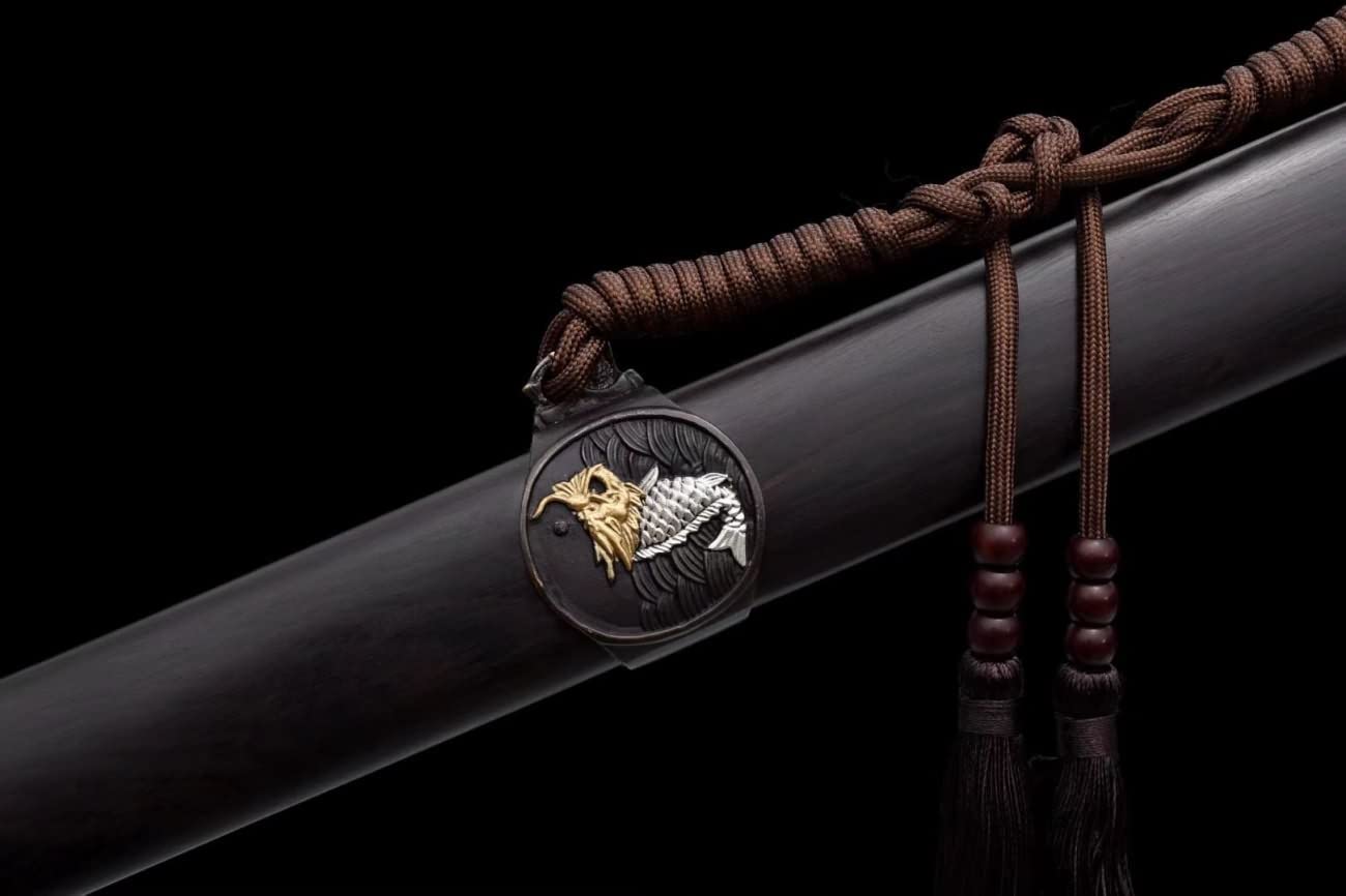 Longhu jian,Forged Damascus Steel Blades,Brass Fittings,Ebony Scabbard