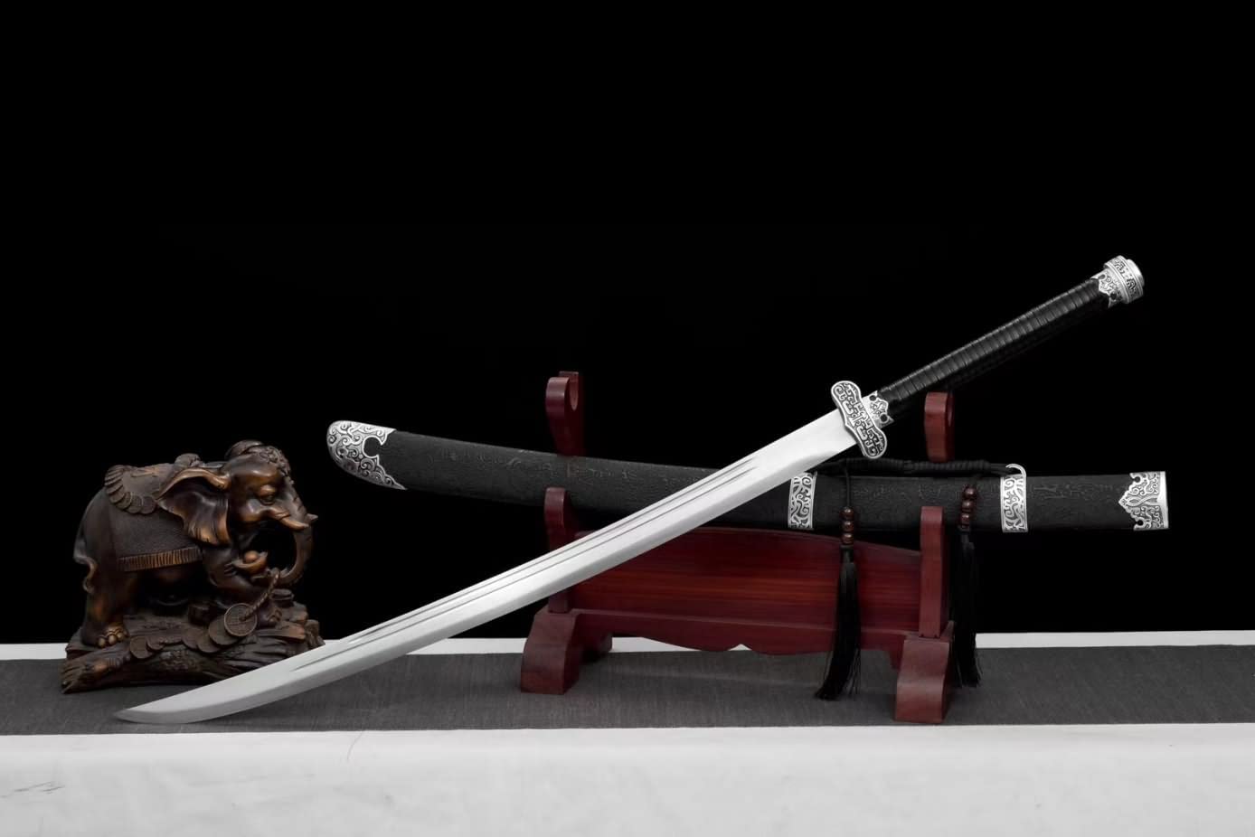 Black Gold Sabre,High Carbon Steel Blades,Faux Leather Scabbard,chinese sword real