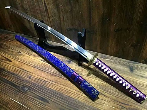 Japanese sword Katana/High carbon steel blade/Blue wood scabbard/Brass fittings - Chinese sword shop