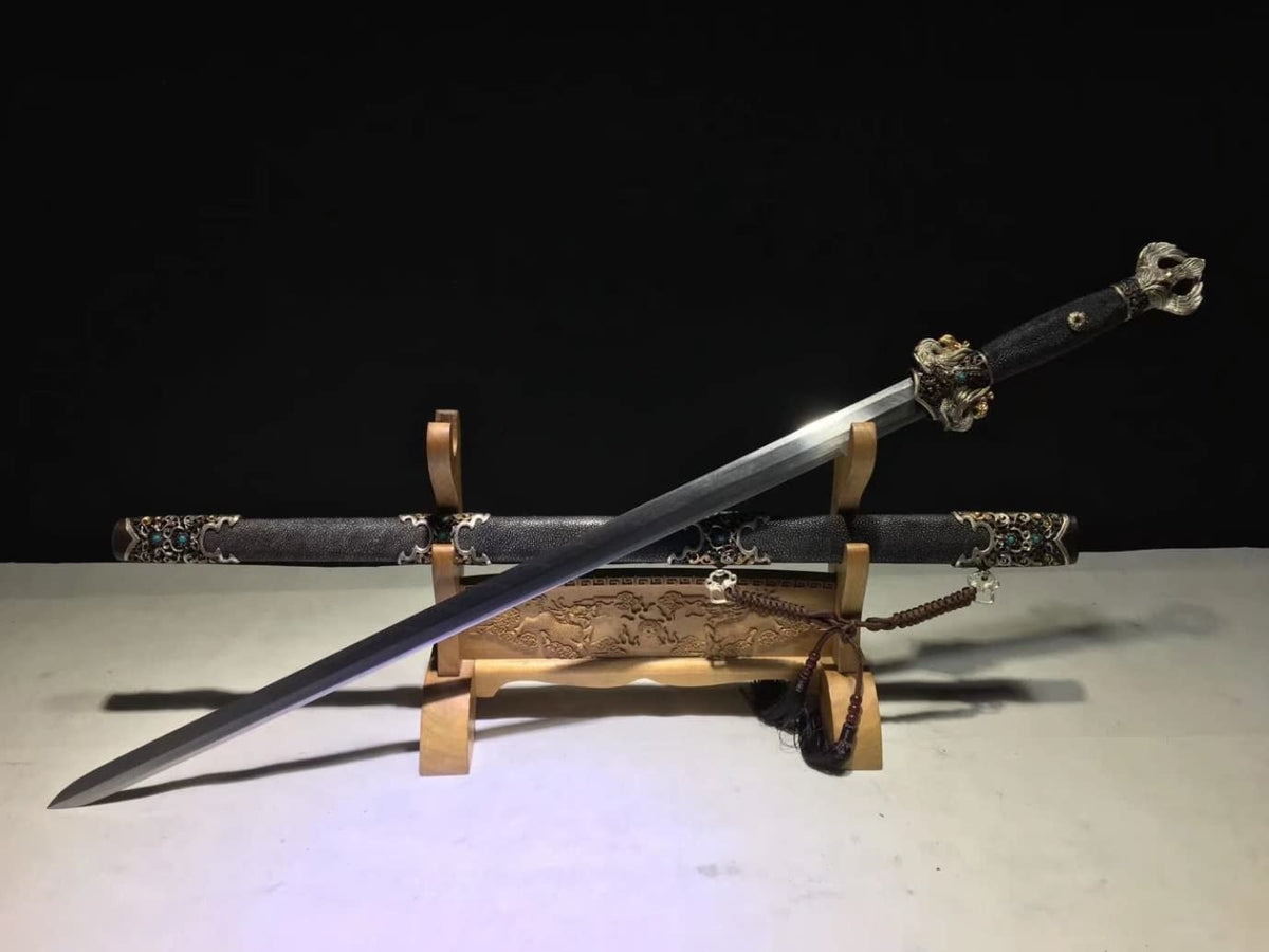 Rosefinch Sword,Forged Damascus Steel Blade,Black Skin Scabbard - Chinese Sword store