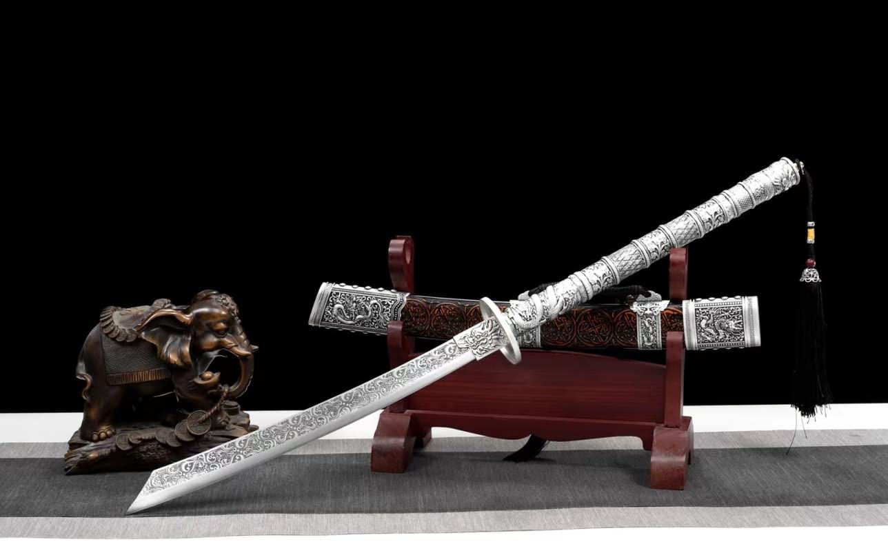 Kangxi Broadsword,High Carbon Steel Etch Blade,Carved Wooden Scabbard