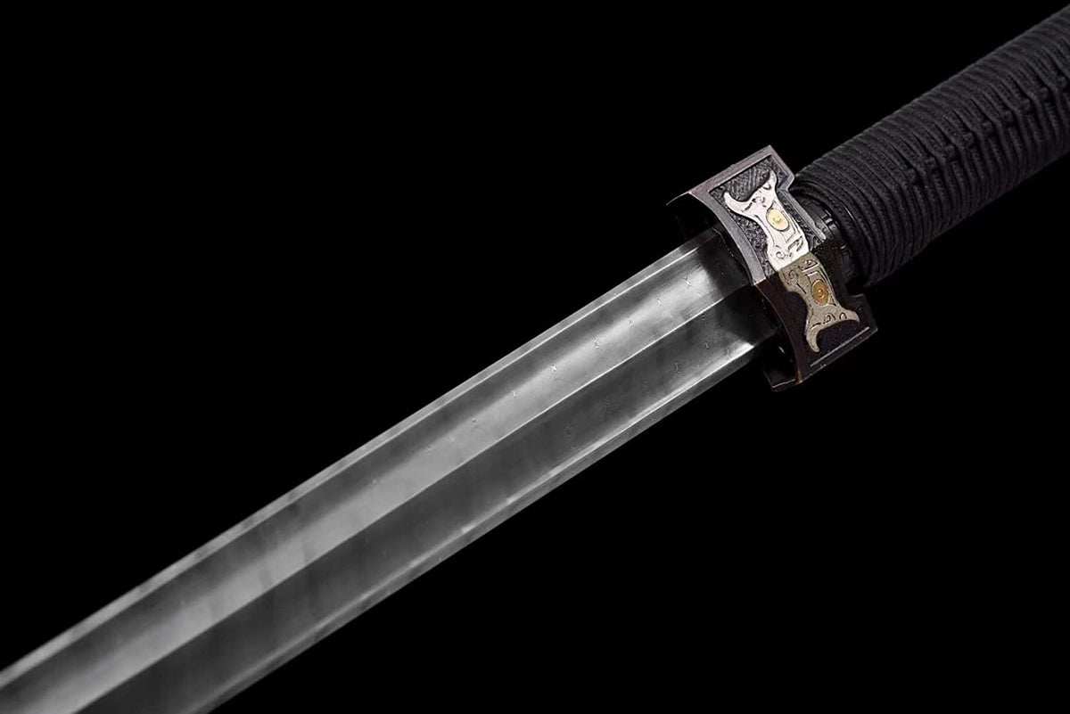 Ruyi jian,Forged Damascus Steel Blades,Brass Fittings,Ebony Scabbard