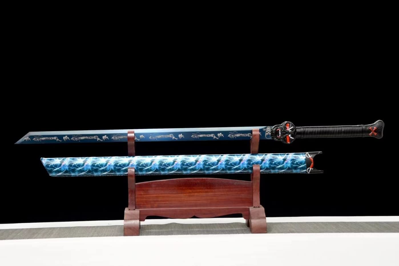 Tang Dao Real,High Carbon Steel Blue Blade,Alloy Fittings,Solid Wood Scabbard,chinese sword