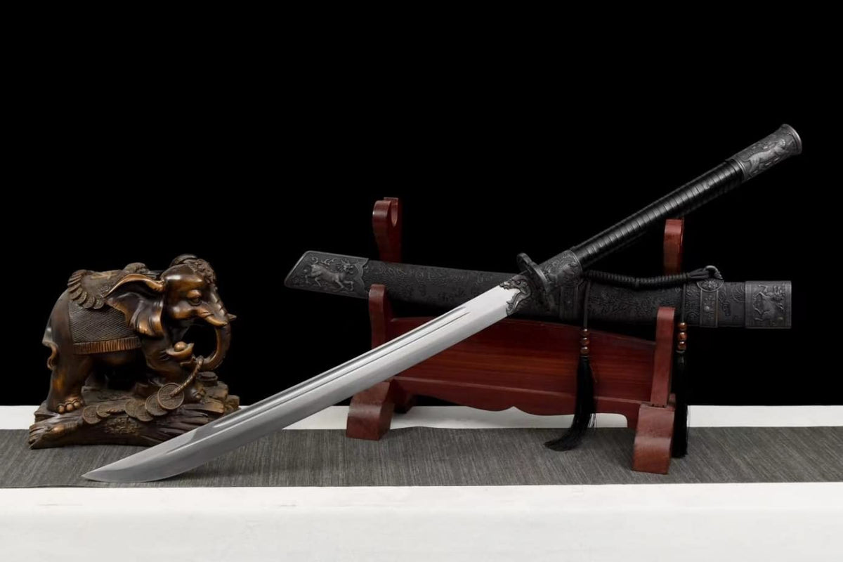 Kangxi dao,Forged high Carbon Steel Blade,Alloy Fittings,Black Scabbard,chinese sword