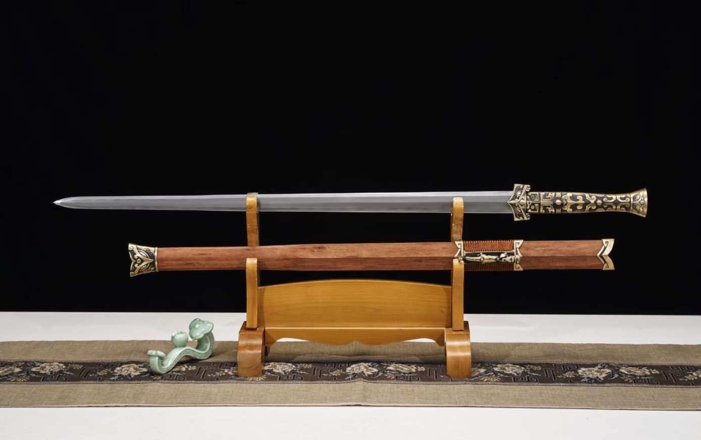 Han jian,Damascus Steel octahedral Blades,Brass Fittings,Two Scabbard Materials