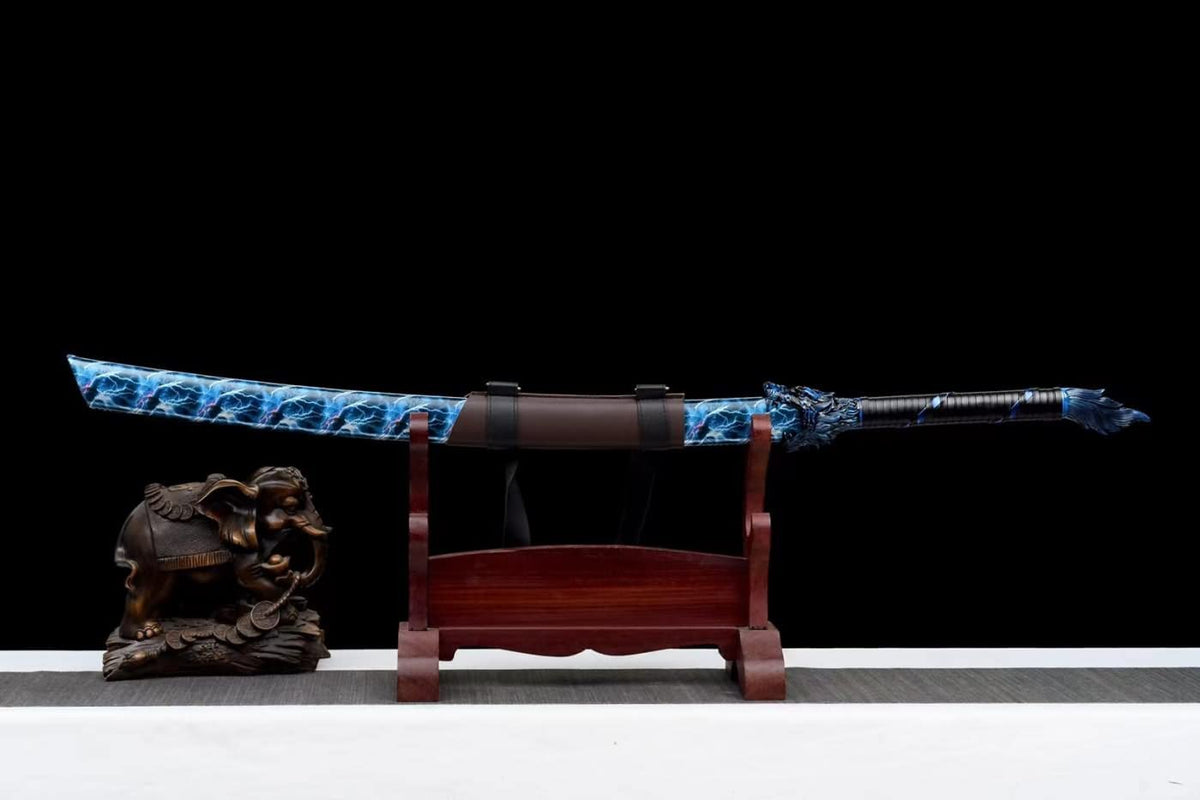 Wolf Head Hacking Knife,High Carbon Steel,Blue Blade and Scabbard,chinese sword