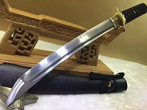 Wakizashi,Damascus steel,Wood Scabbard,Alloy tosogu - Chinese sword shop