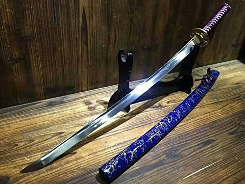 Japanese sword Katana/High carbon steel blade/Blue wood scabbard/Brass fittings - Chinese sword shop