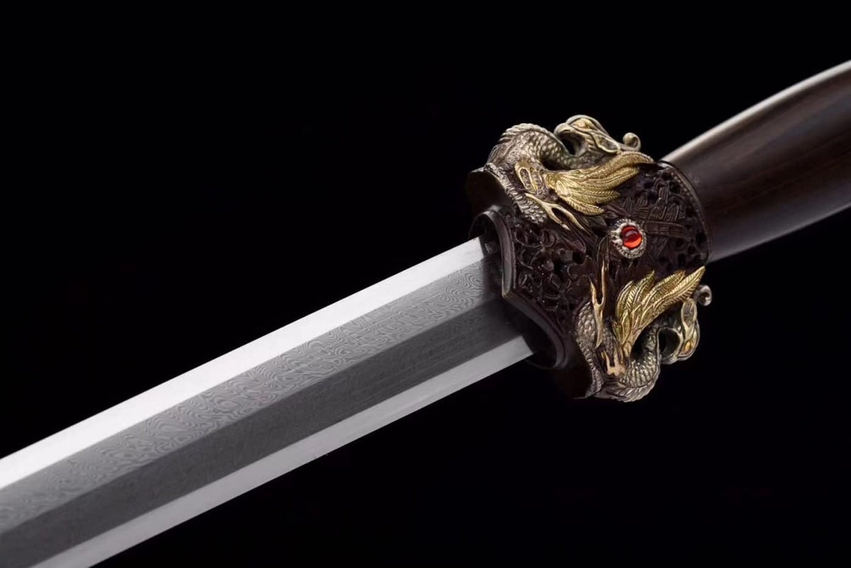 Vermilion Bird Swords,Damascus Steel Blades,Ebony Scabbard,Brass Fittings.chinese sword