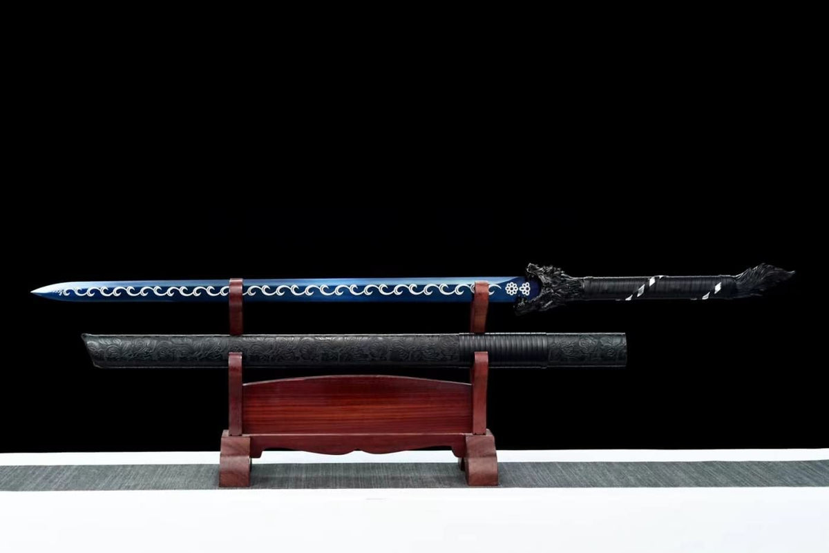 Dragon Tang jian,Forged High Carbon Steel Etched Blade,Fake Leather Scabbard,Chinese swords