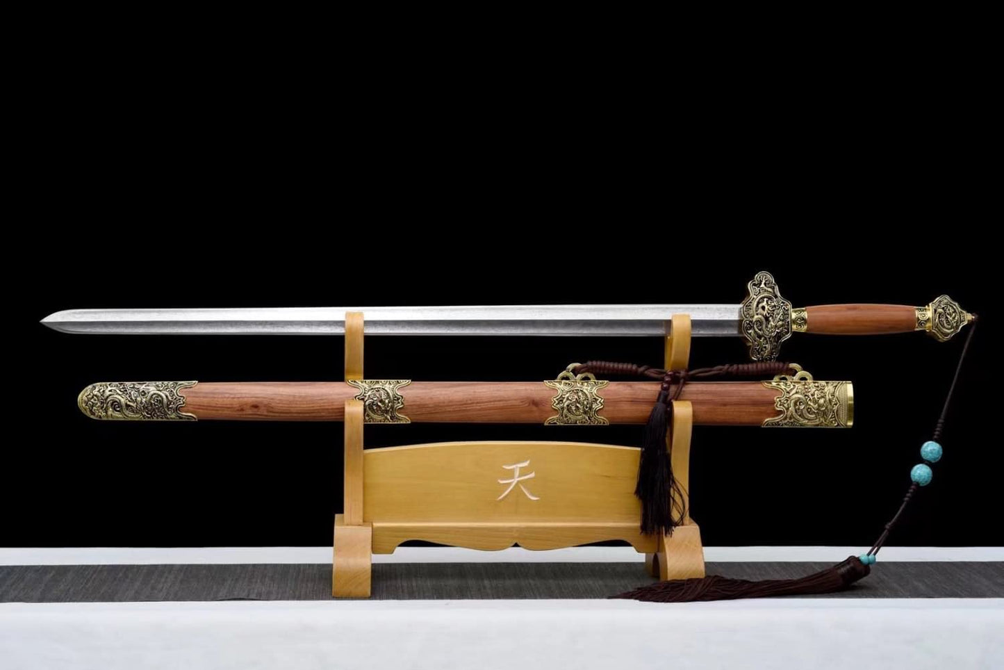 Nine Dragons Sword,Damascus Steel Blades,Golden Yellow Alloy Fittings