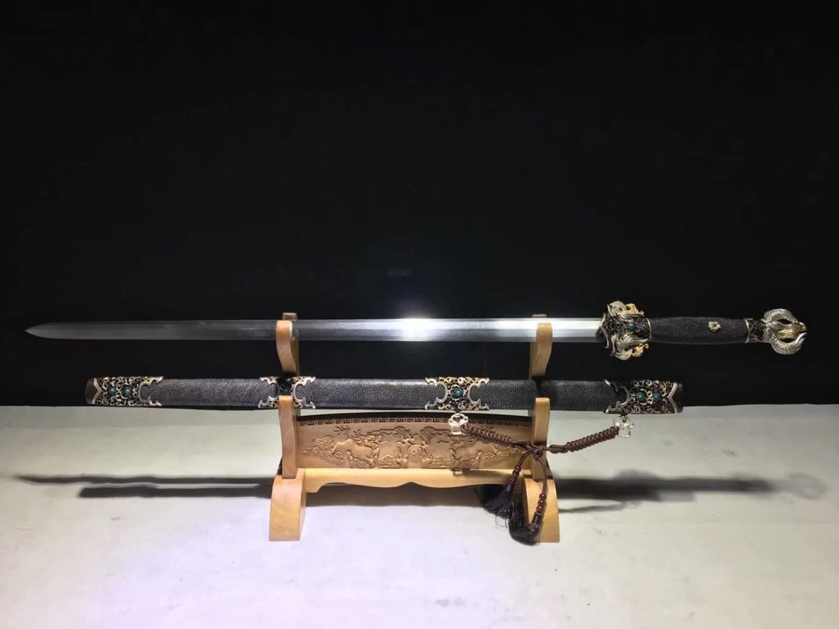 Rosefinch Sword,Forged Damascus Steel Blade,Black Skin Scabbard - Chinese Sword store