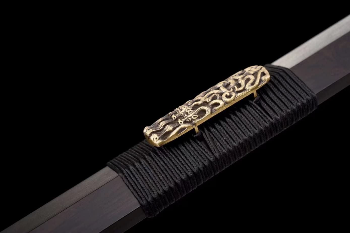 Han jian,Damascus Steel Blades,Brass Fittings,Ebony Scabbard