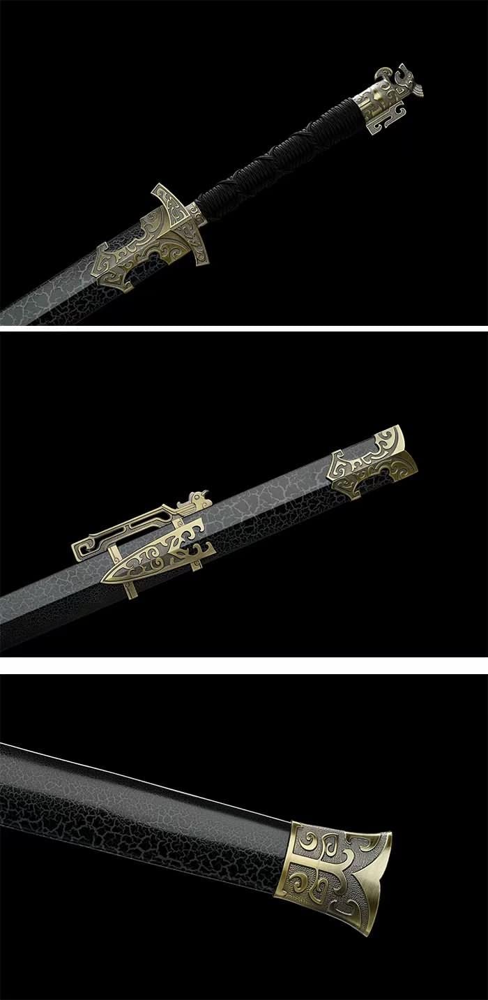 LOONGSWORD,Great Han jian Swords Carbon Steel Etched Blade,Alloy Fittings,Solid Wood Scabbard
