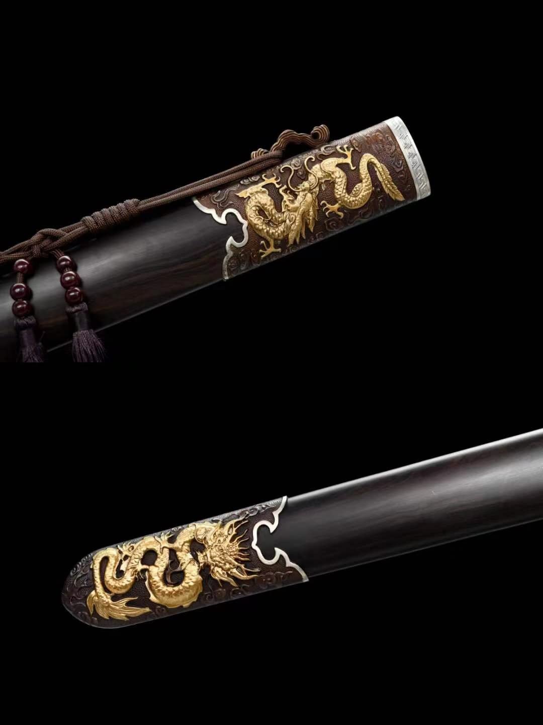 Dragon Swords,Damascus Steel Octahedron Blades,Ebony Scabbard,Brass Fittings,chinese sword