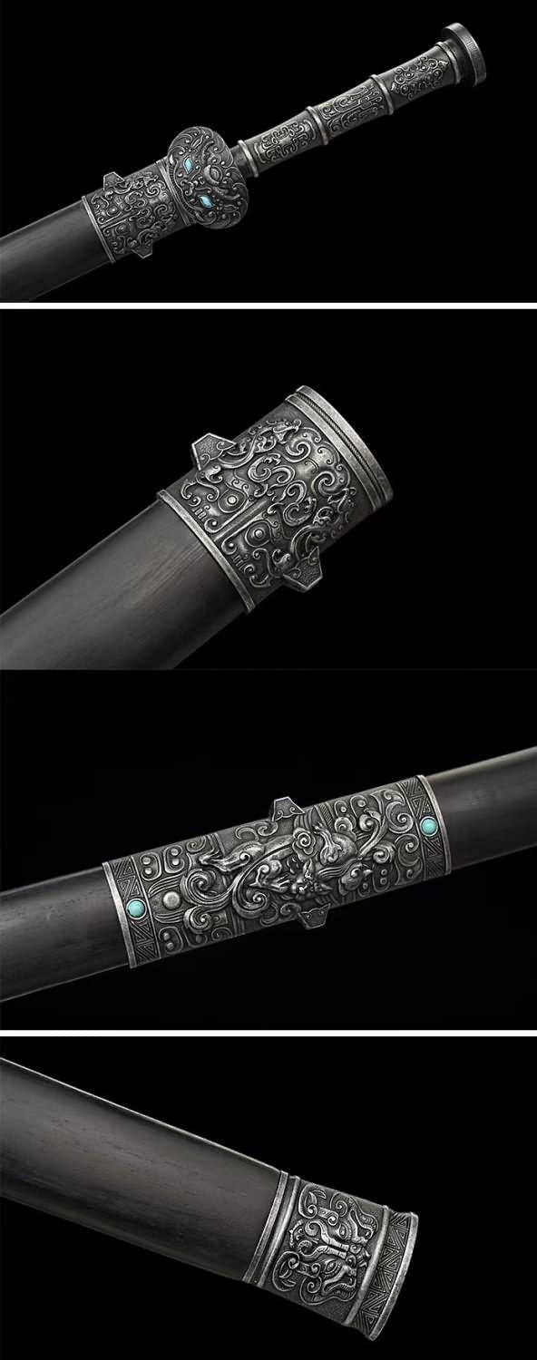 fengyun jian,Forged High Carbon Steel Blades,Black Wood Scabbard,Alloy Fittings,chinese sword