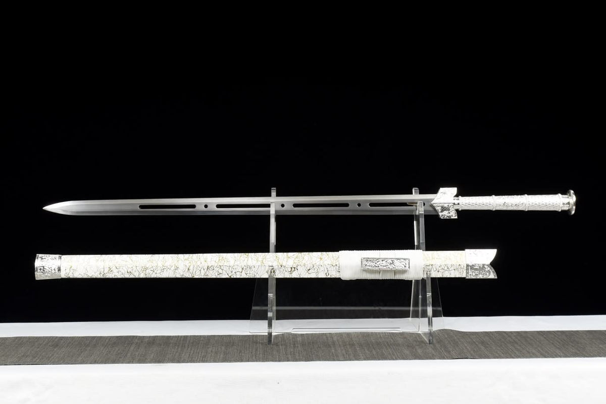 LOONGSWORD,Han jian swords real Forged Hollow Blade,Alloy Fittings,Wood Scabbard