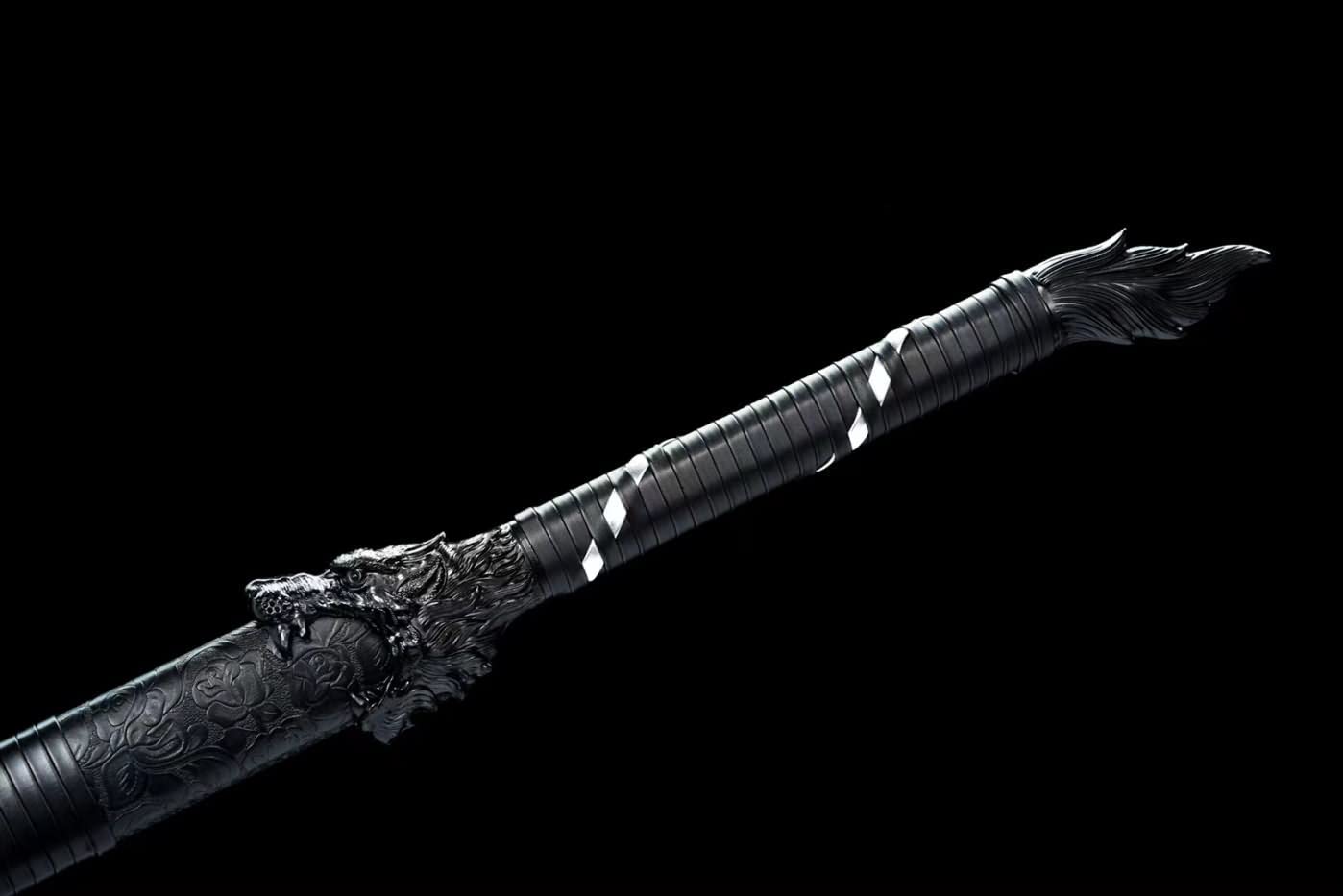 Dragon Tang jian,Forged High Carbon Steel Etched Blade,Fake Leather Scabbard,Chinese swords