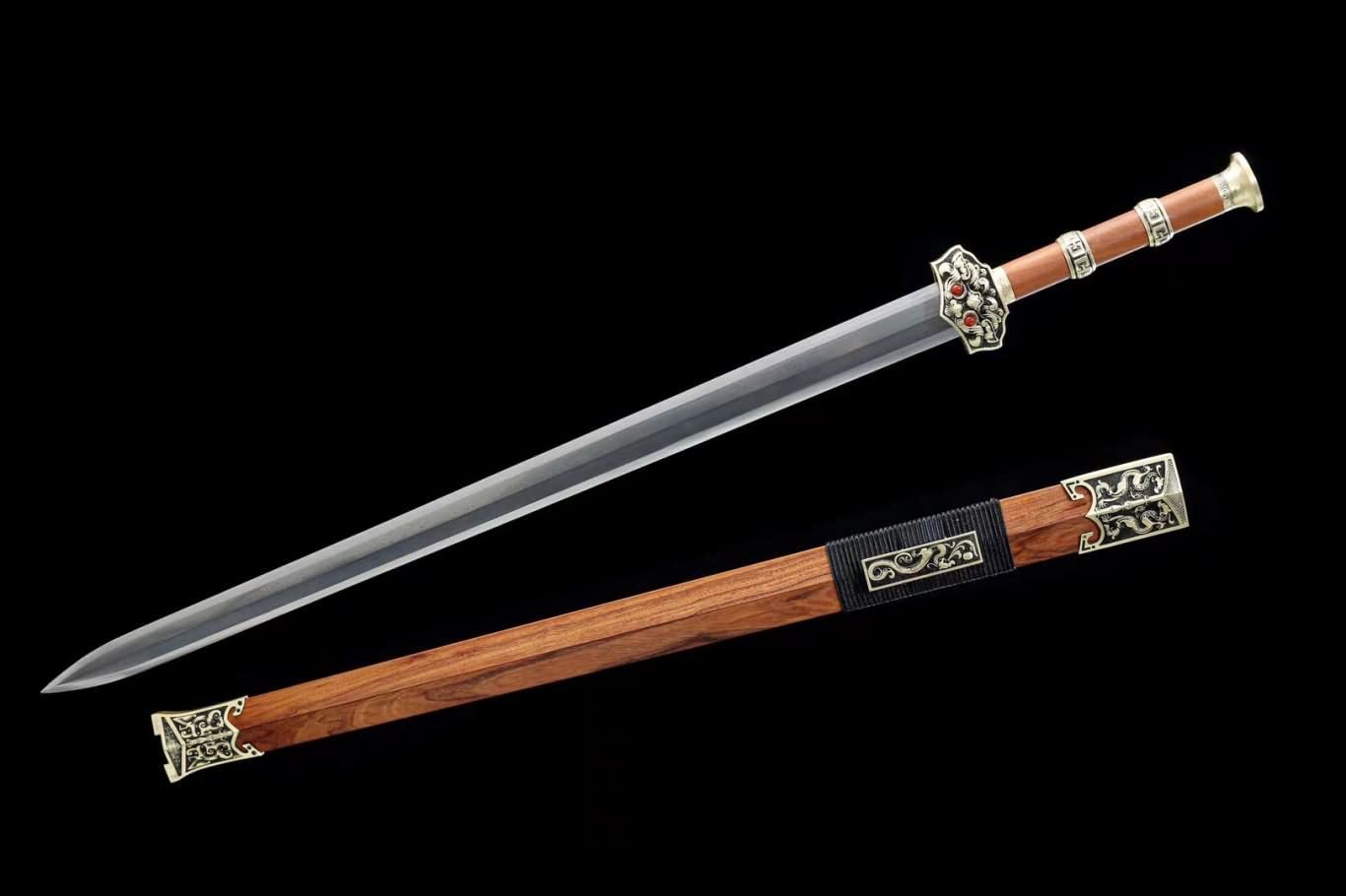 Han Sword,Forged Damascus Blade,Brass Fittings,Rosewood Scabbard,chinese swords