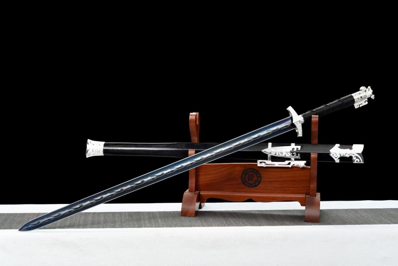 LOONGSWORD,chinese sword,Great Han jian Blue Blade,Alloy Fittings,Solid Wood+Paint Scabbard