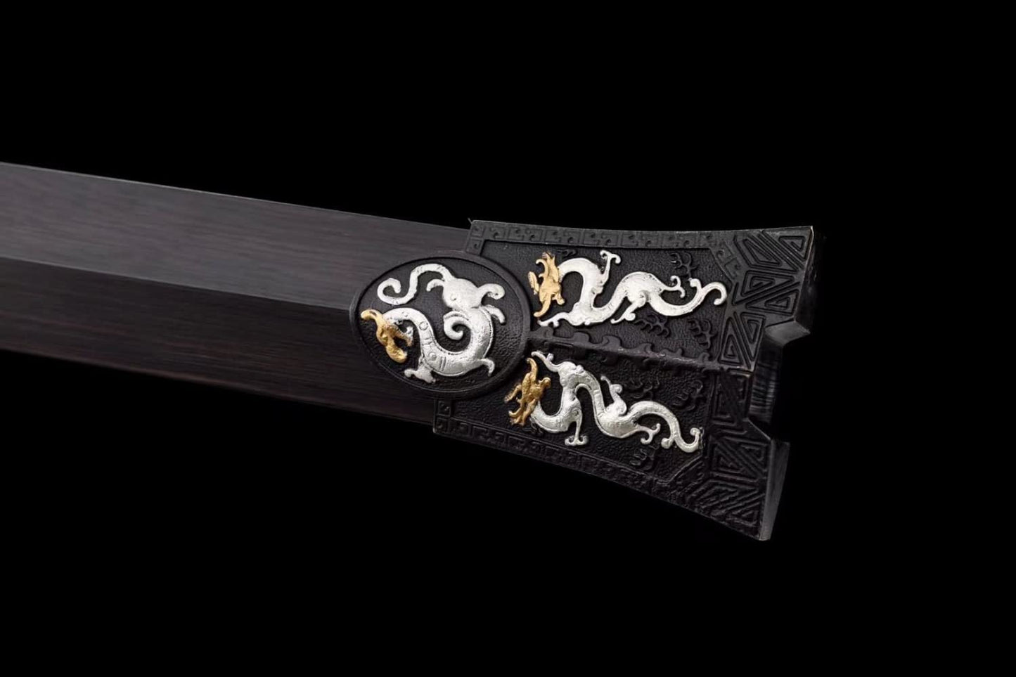 HAN jian,Forged Damascus Steel Blades,Brass Fittings,Ebony Scabbard