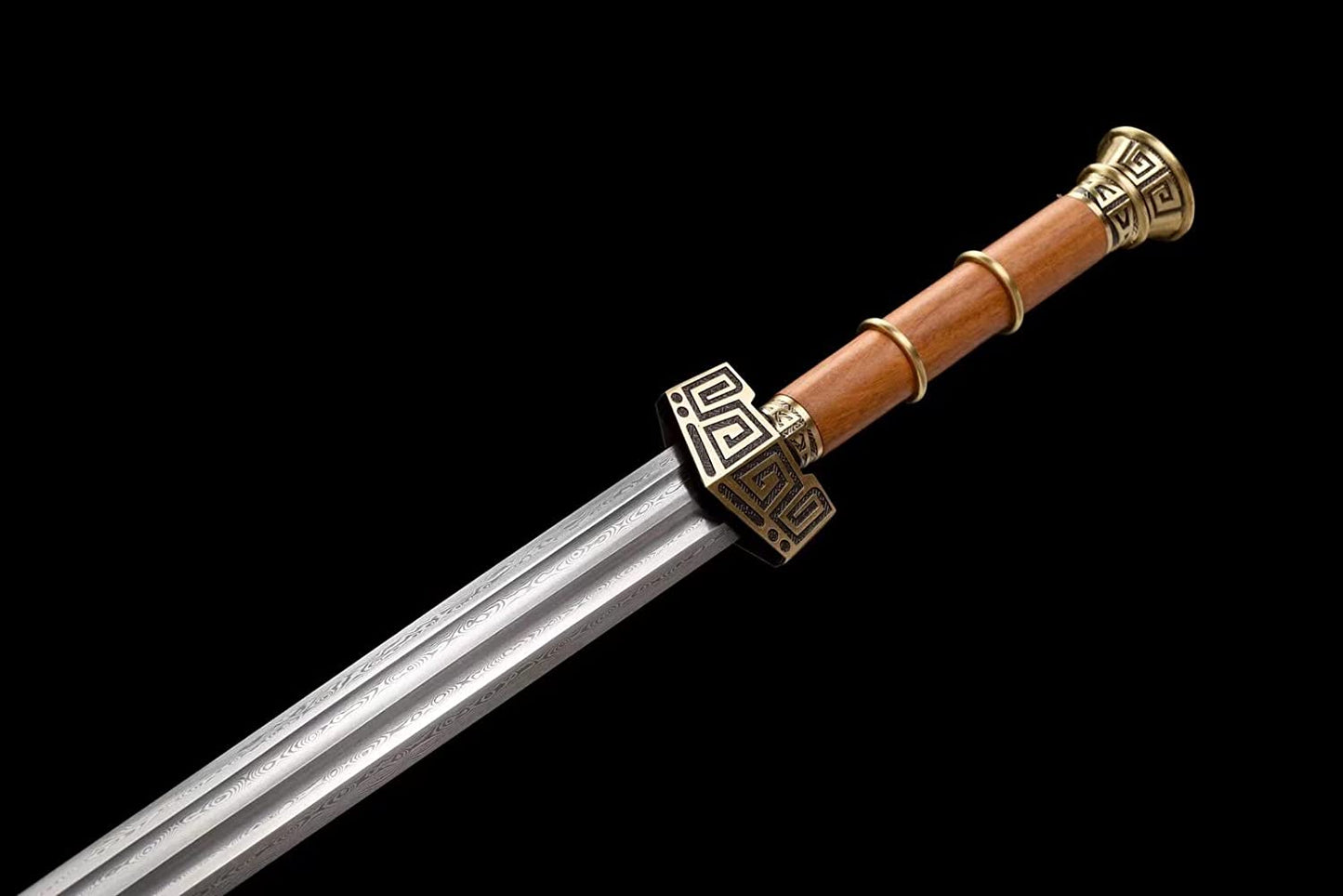 Qinwang jian,Damascus Steel Blade,Brass Fittings,Rosewood Scabbard,chinese sword