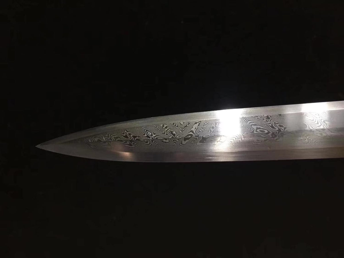 Dragon Phoenix Sword,Damascus Steel Blades,Brass Fittings,Ebony Scabbard