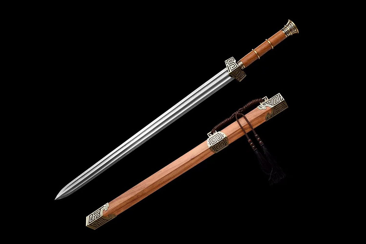 Qinwang jian,Damascus Steel Blade,Brass Fittings,Rosewood Scabbard,chinese sword