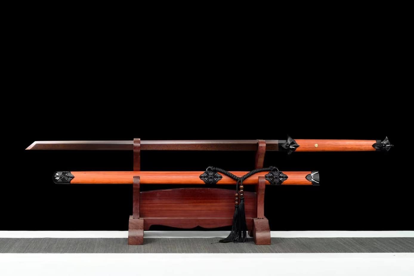 LOONGSWORD,chinese sword,Tang dao Swords Real Damascus Steel Blade,Alloy Fittings,Redwood Scabbard