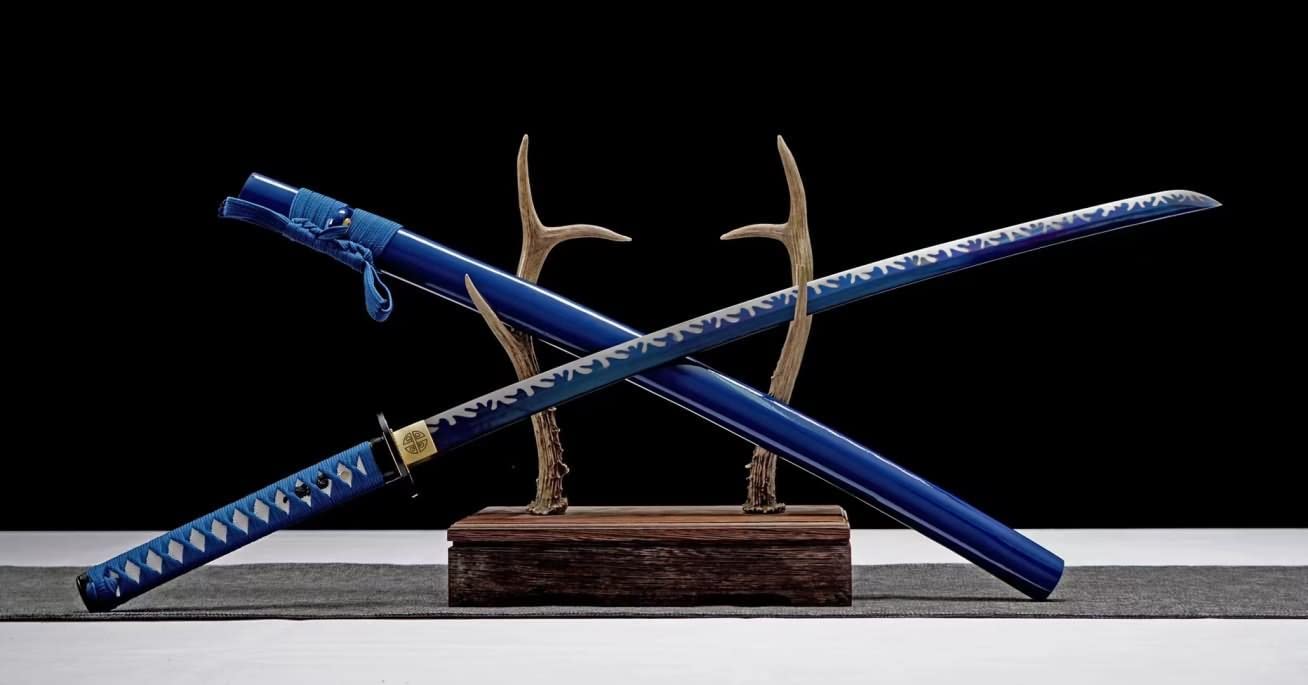 Handmade Dragon Katana Sword Clay Tempered T10 Steel Blue Blade Samurai Sword Handmade Dragon Katana Sword Clay Tempered T10 Steel Blue Blade Samurai Sword