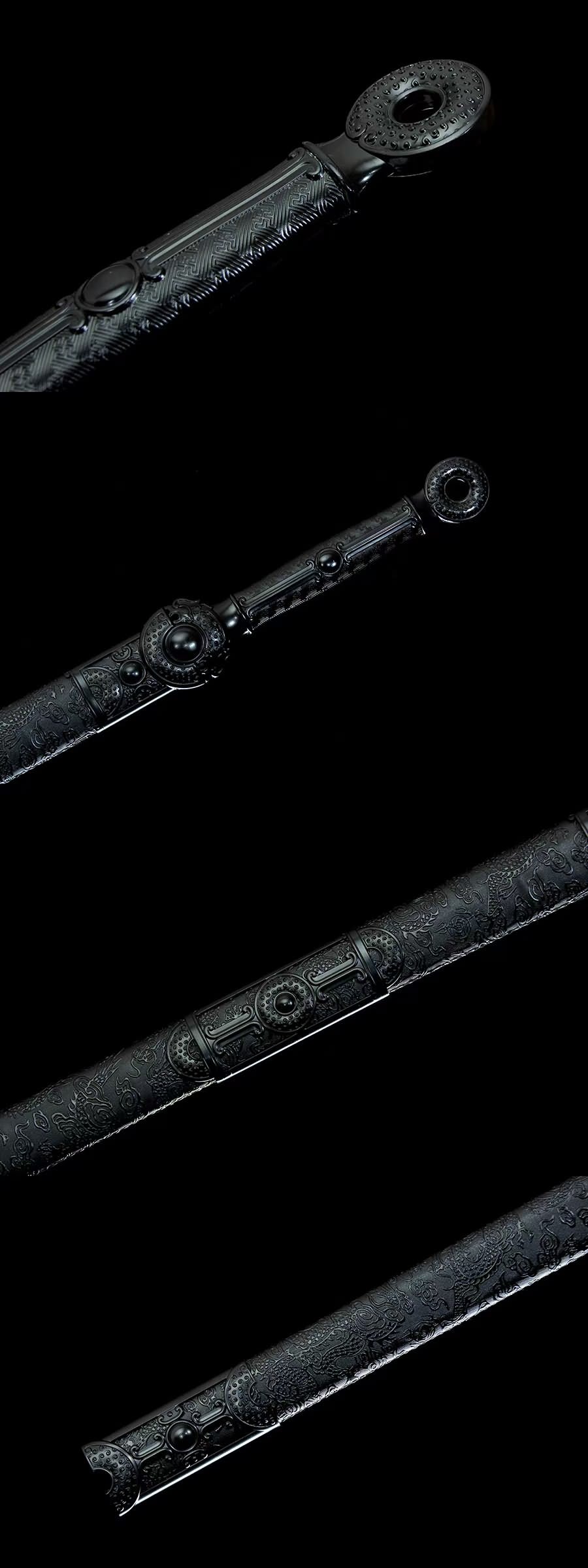 Black han jian,Forged Hollow Blade with Alloy Fittings and PU Scabbard