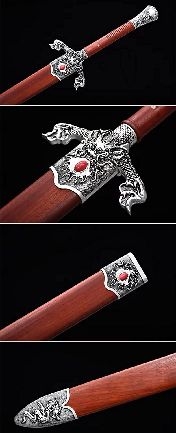 Flying Dragon jian,Forged Damascus red Blades,Redwood Scabbard - Chinese Sword store