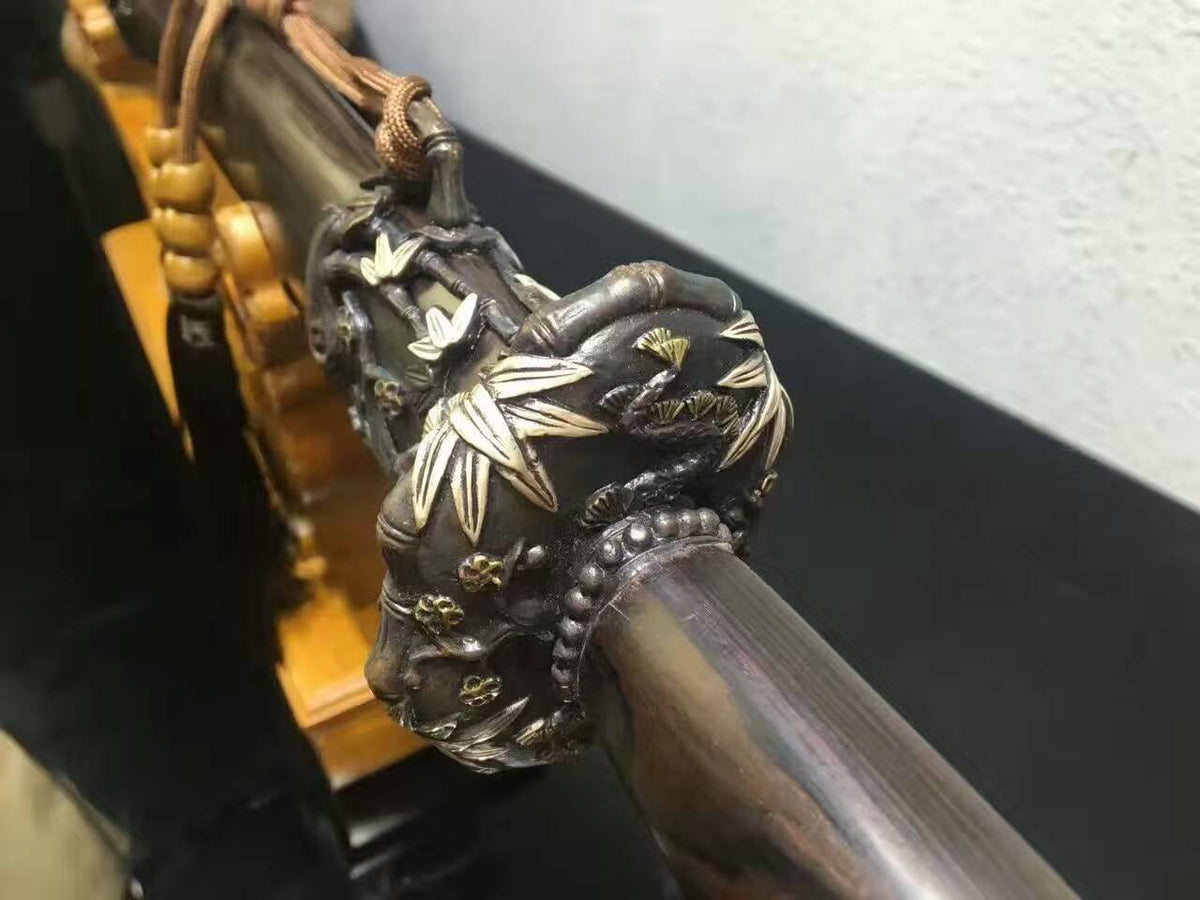 Qing Jian Damascus steel blade Ebony Scabbard Brass - Chinese sword shop