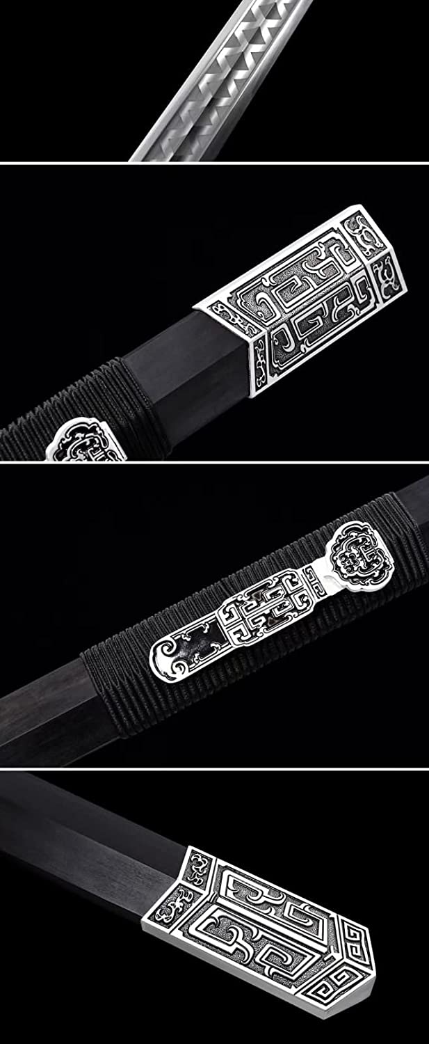 Ruyi jian,High Carbon Steel Etch Blade,Alloy Fittings,Black Wood Scabbard,Chinese sword