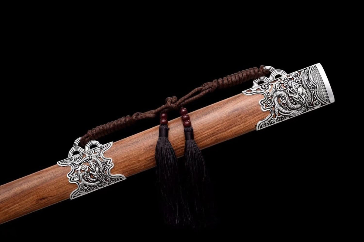 Nine Dragons Sword,Damascus Steel Blades,Rosewood Scabbard,Alloy Fittings