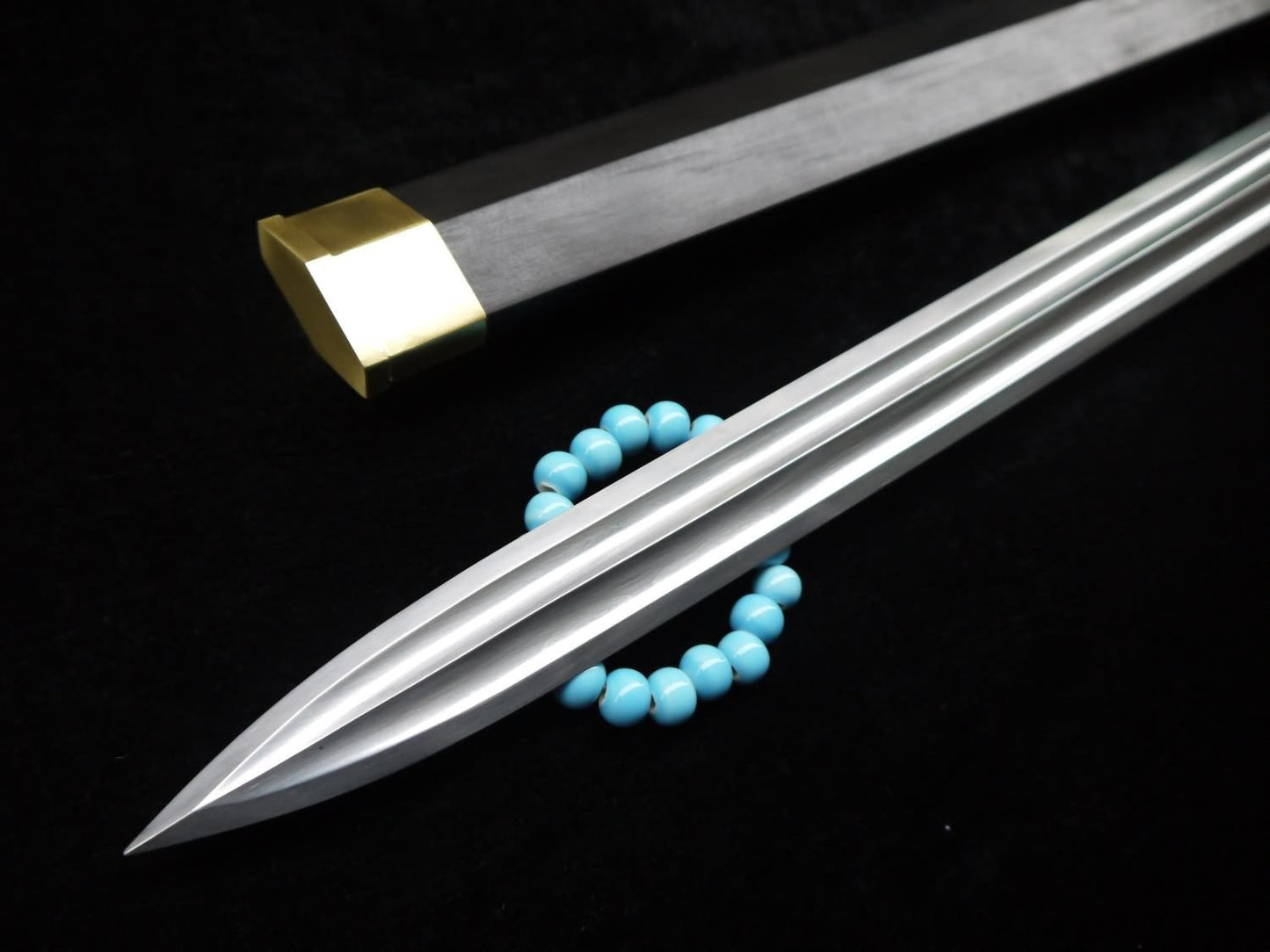 Han swords Handmade Damascus steel blade Black scabbard Brass fitted - Chinese sword shop