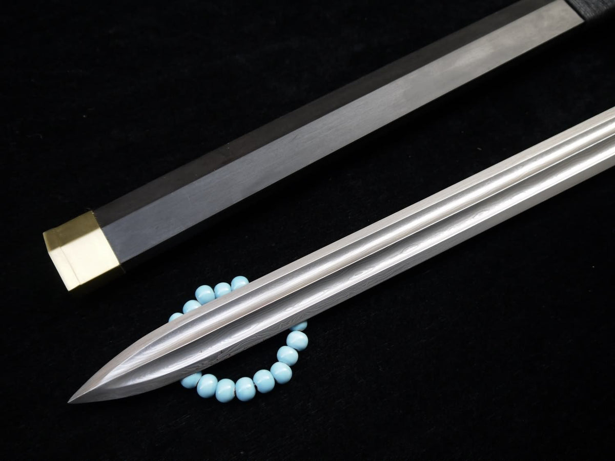 Han jian/Handmade Damascus steel blade/Black wood scabbard/Alloy fitted/Length 31" - Chinese sword shop