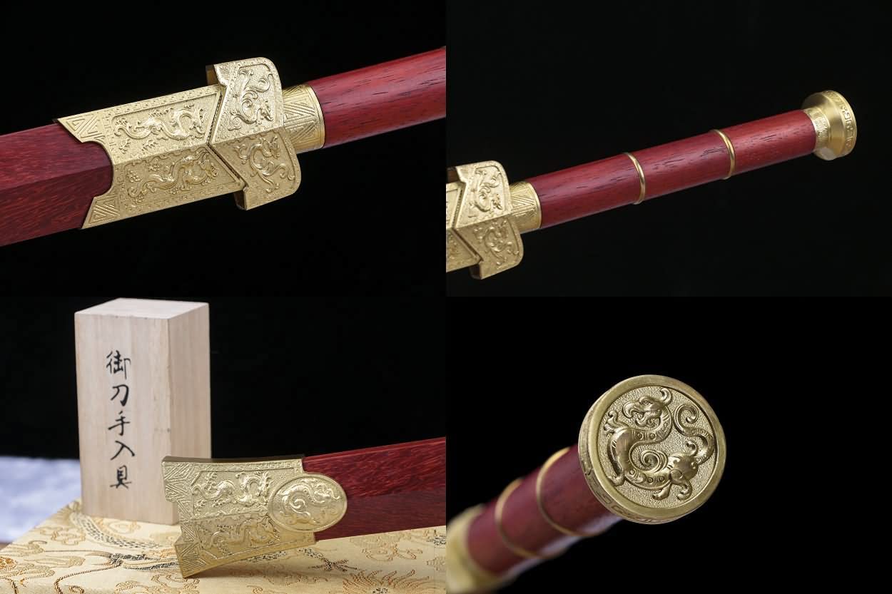 Han Sword Real,Forged Etch Blades, Mahogany Scabbard,Battle Ready