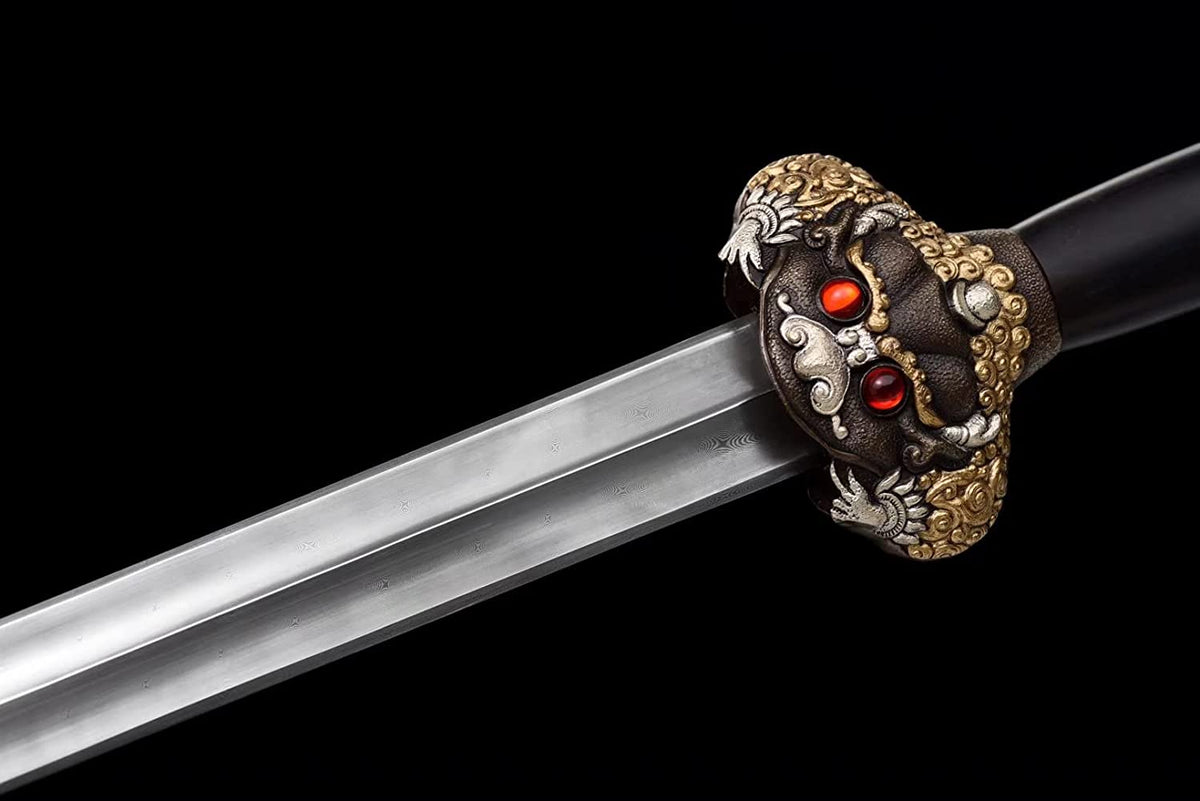 Yongle jian Sword,Hand Forged Damascus Blade,Ebony,Alloy Fittings,Chinese sword